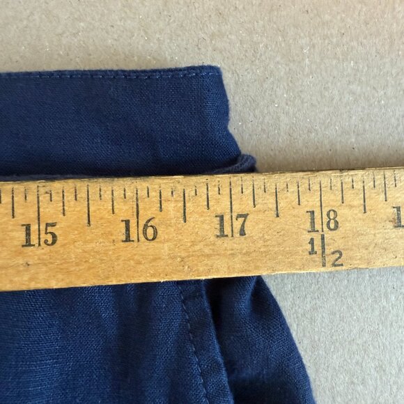 H by Halston Women XL Pants Navy Blue Linen Wide Leg Crop High Rise Belt - Picture 3 of 5